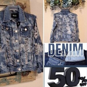 Trendy Blue Denim Jacket back Of Jacket Says Make Money Not Friends. Size Medium